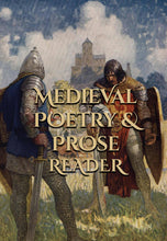 Load image into Gallery viewer, Medieval Poetry &amp; Prose front cover featuring two medieval knights in a field with swords and shields in hand. Castle in the background on a hill.