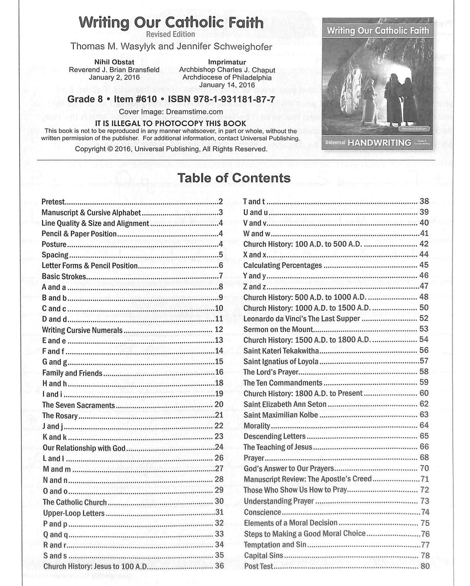 Writing Our Catholic Faith- Grade 8 Cursive Writing – Kolbe Academy ...